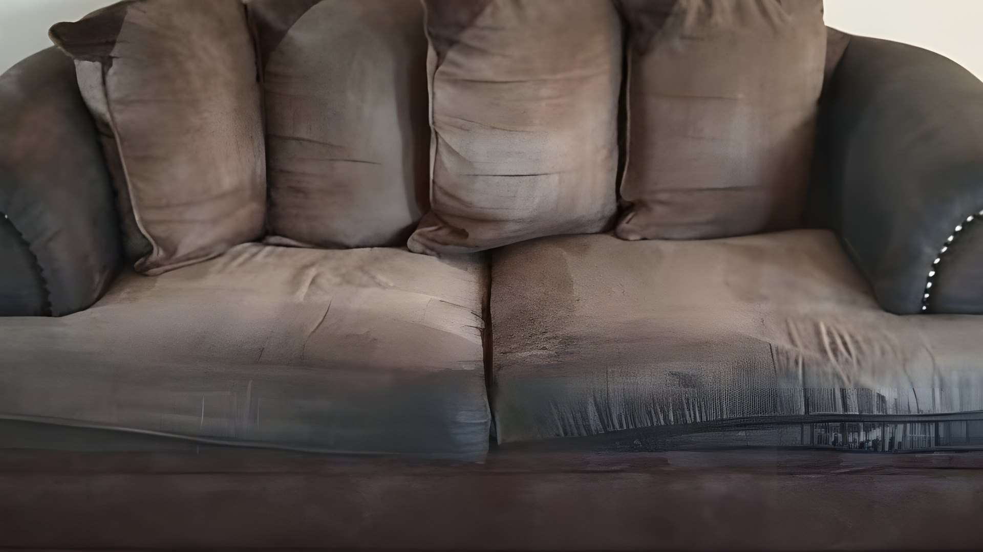 Brown pillow-back couch before reupholstery