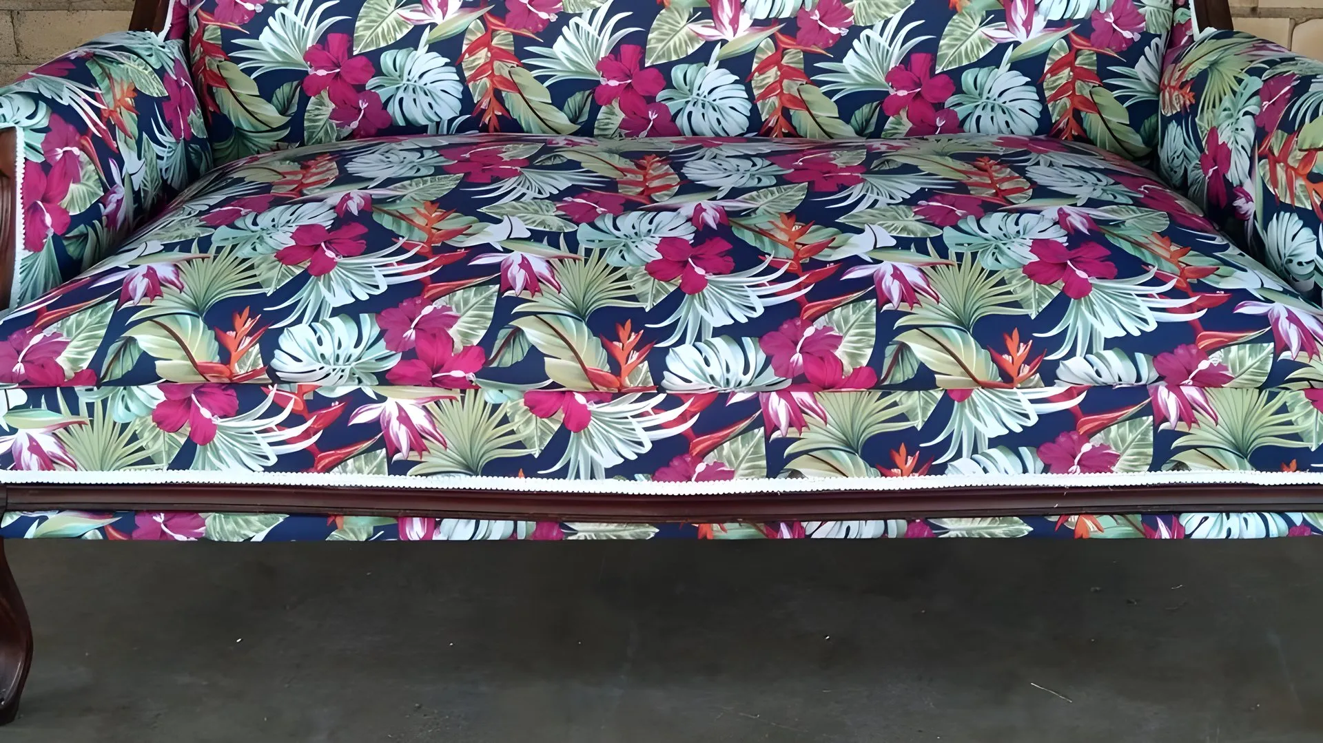 After: Antique settee, re-covered in a floral print