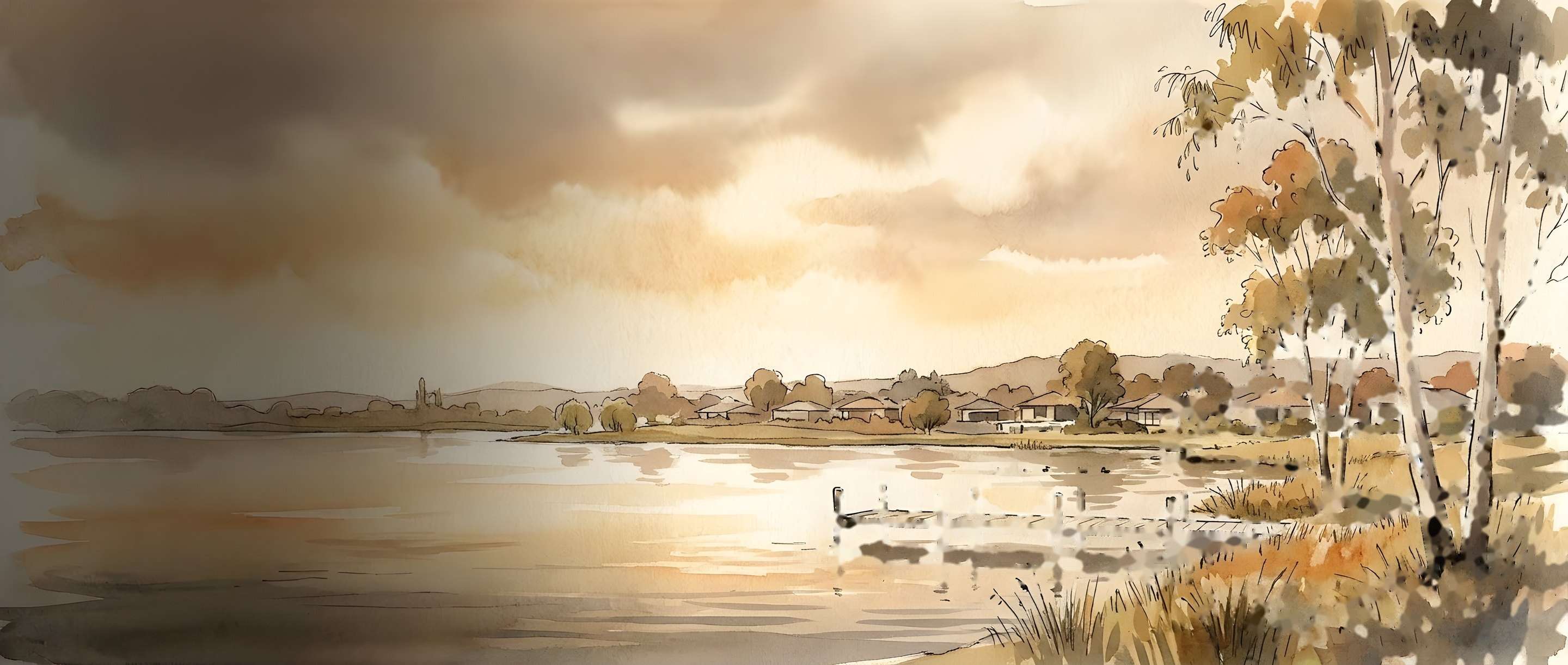 Watercolour illustration of Homestead Lake in Benoni