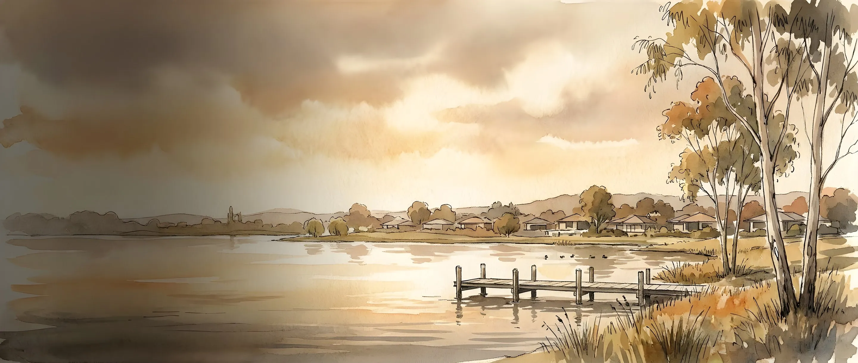 Watercolour illustration of Homestead Lake in Benoni